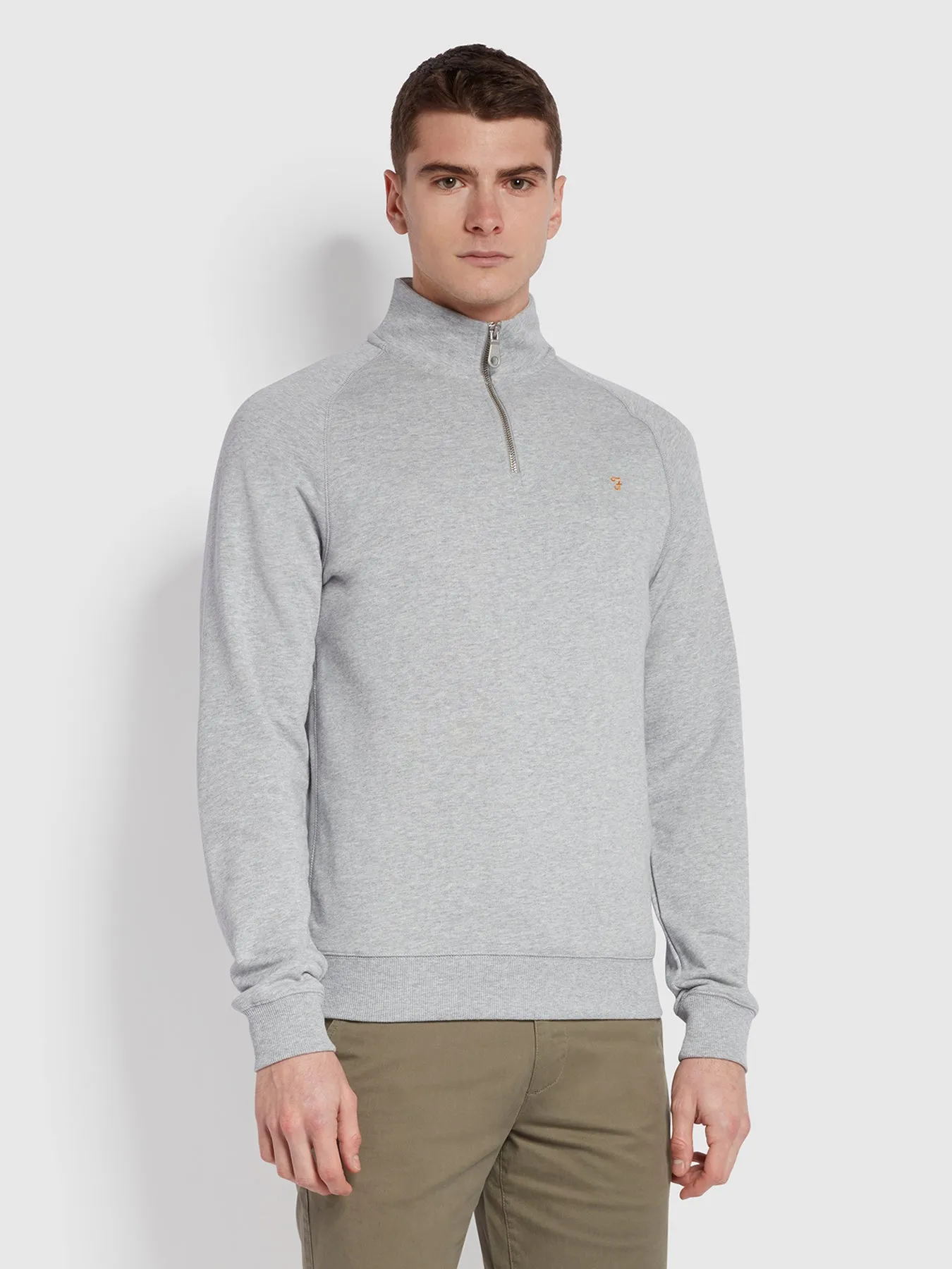 Jim Organic Cotton Quarter Zip Sweatshirt In Light Grey Marl