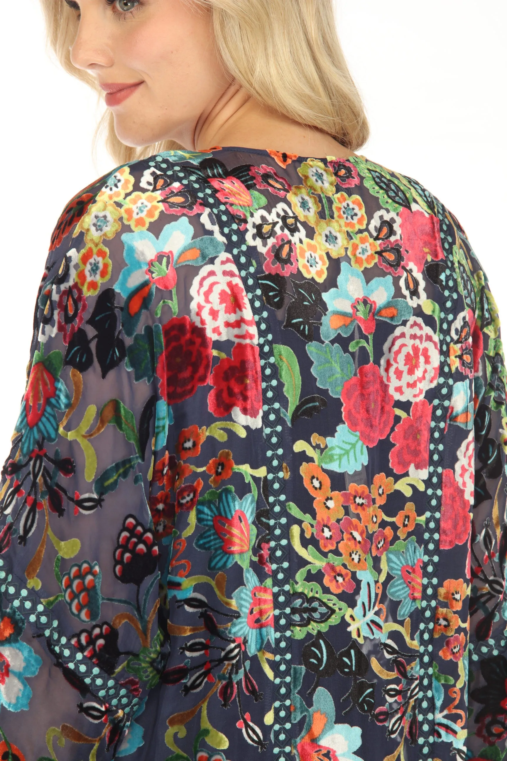 Johnny Was Minto Burnout Velvet Floral 3/4 Sleeve Kimono Jacket C49323AO