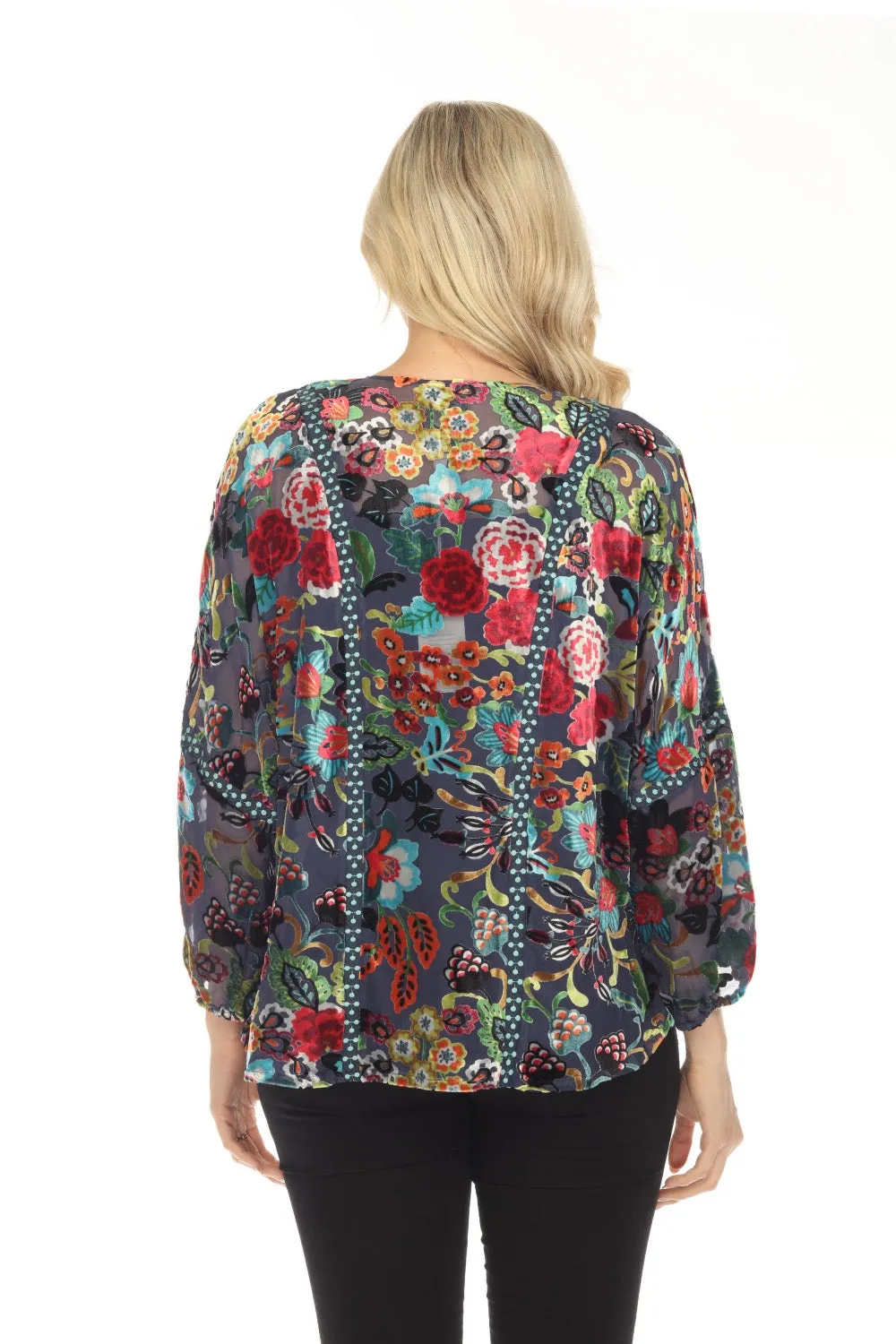 Johnny Was Minto Burnout Velvet Floral 3/4 Sleeve Kimono Jacket C49323AO