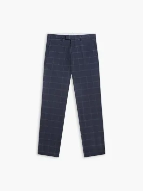 Jubilee Wool Silk Cashmere Slim Fit Navy and Beige Check Trousers