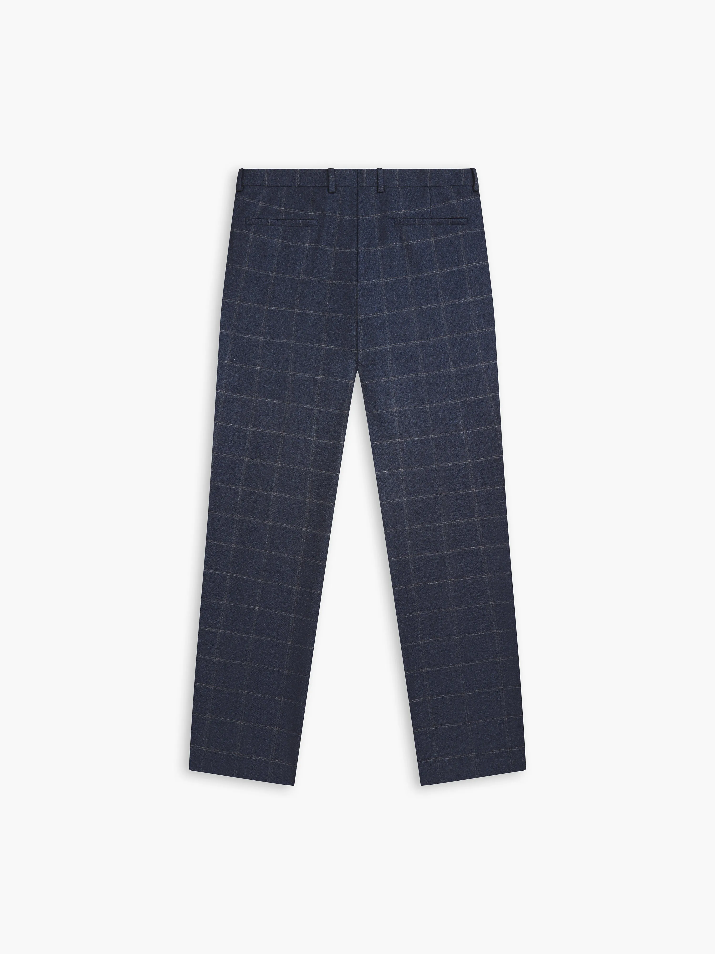 Jubilee Wool Silk Cashmere Slim Fit Navy and Beige Check Trousers