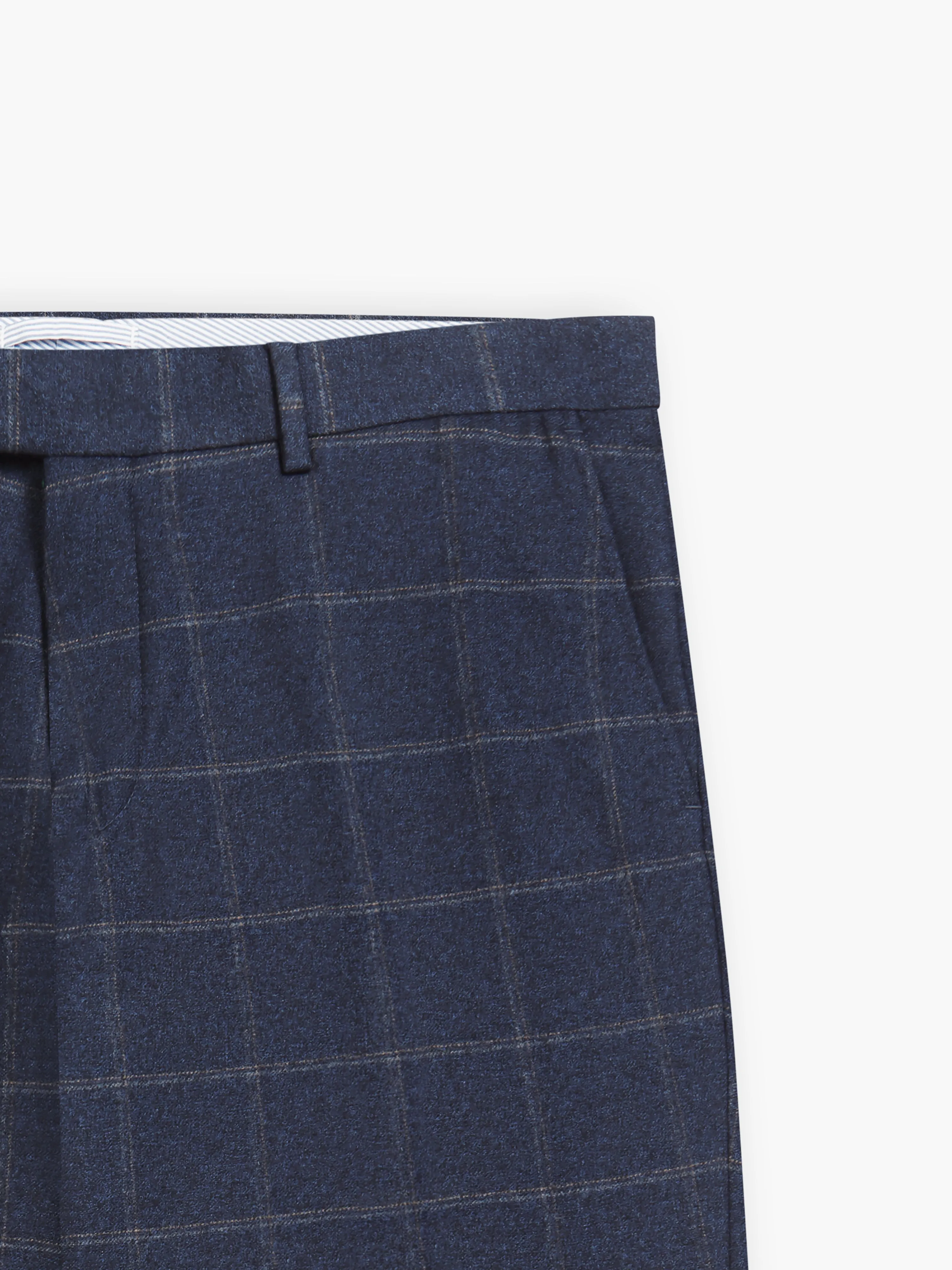 Jubilee Wool Silk Cashmere Slim Fit Navy and Beige Check Trousers