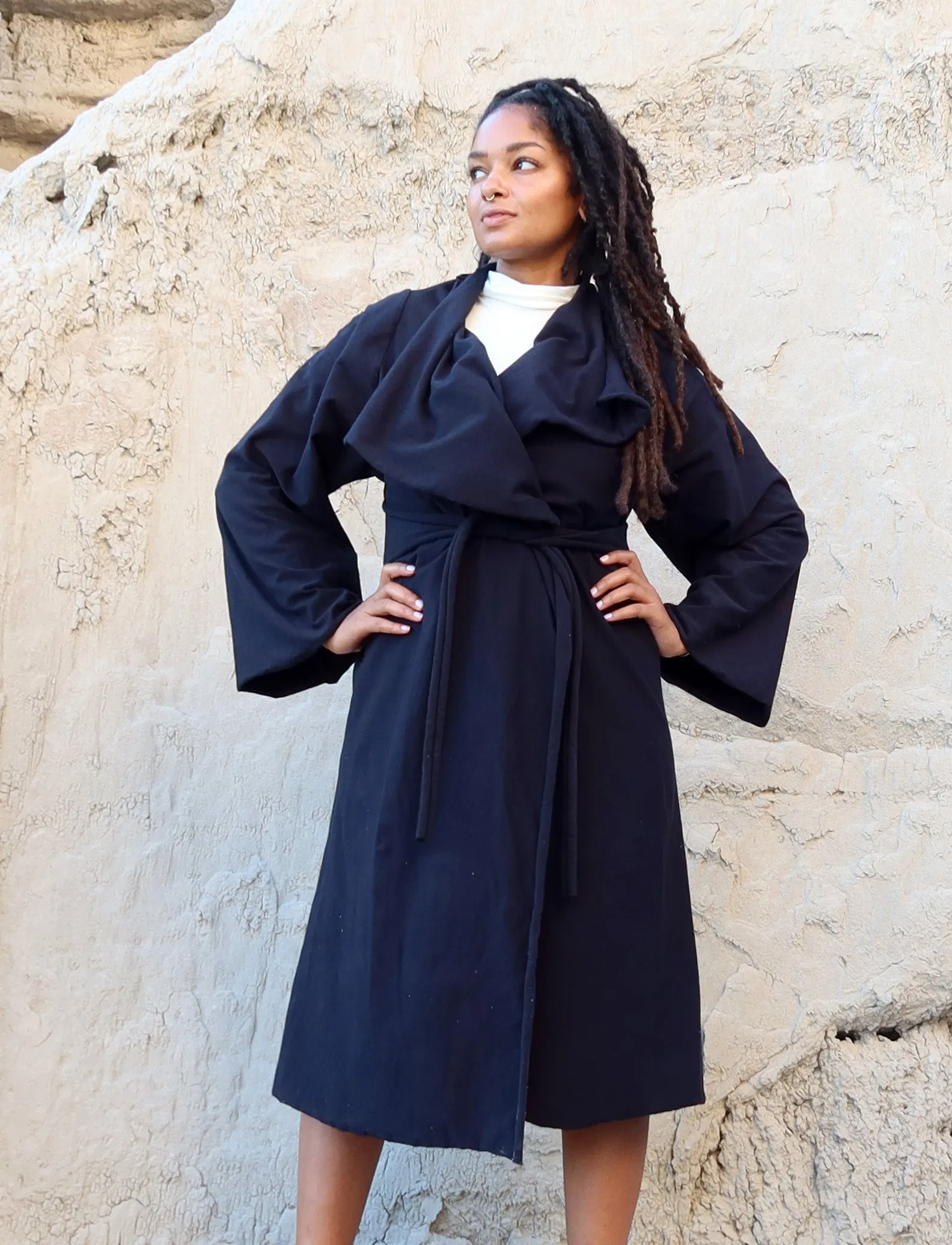 Kimono Cocoon Belted Below Knee Jacket