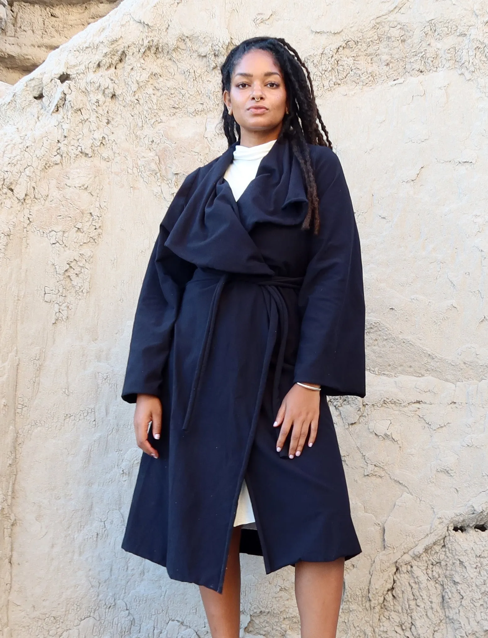 Kimono Cocoon Belted Below Knee Jacket