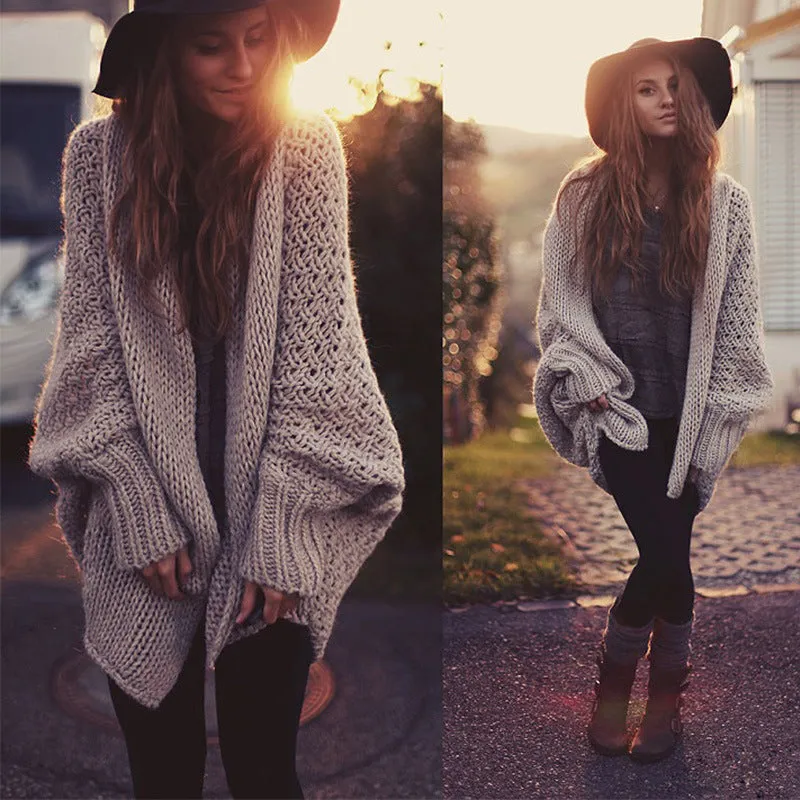 Knitted Bat Sleeve Cardigan Sweater