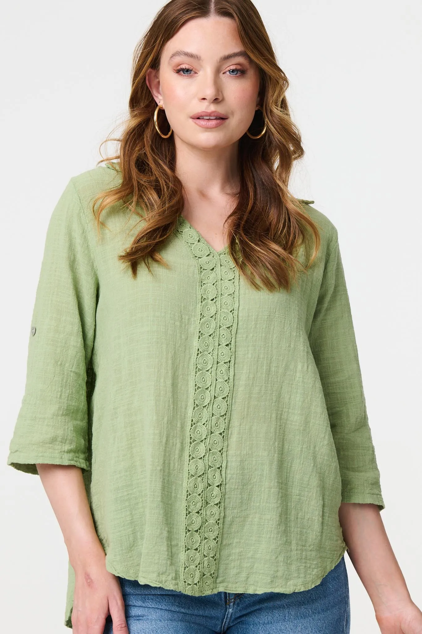 Lace Detail V-Neck Relaxed Blouse