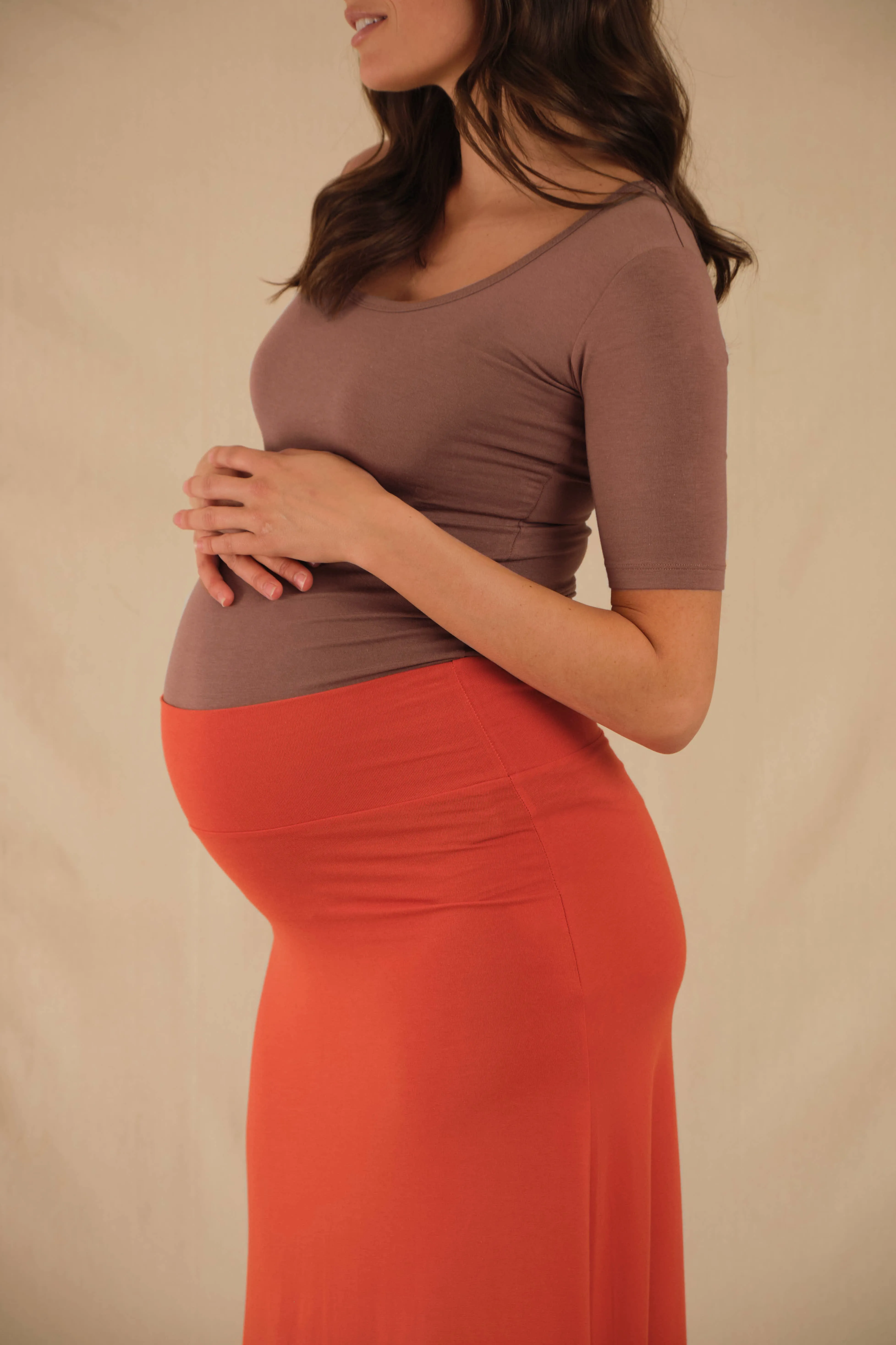 Lana Long Maternity Skirt - Flame