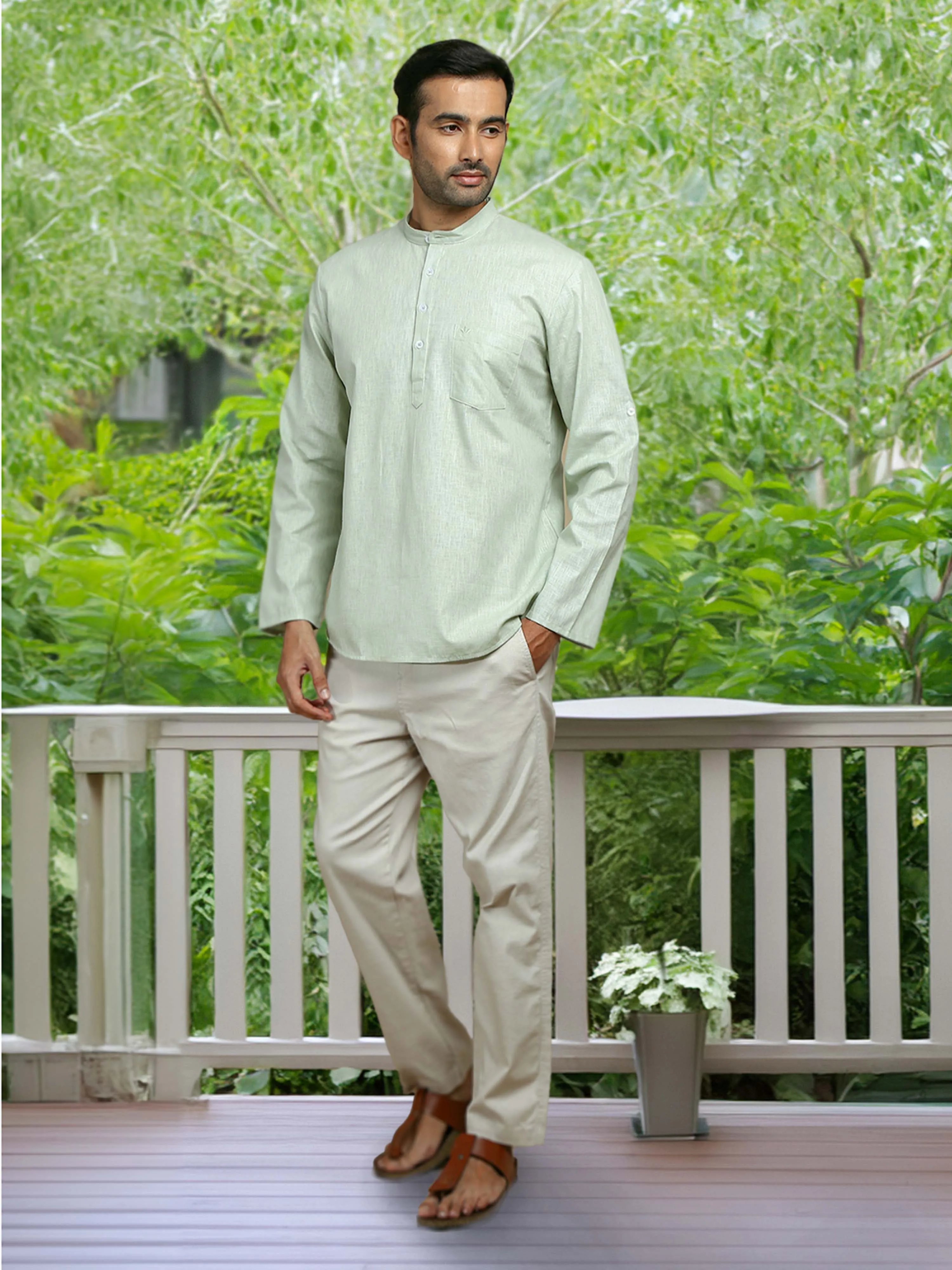 Light Green Cotton Short Kurta