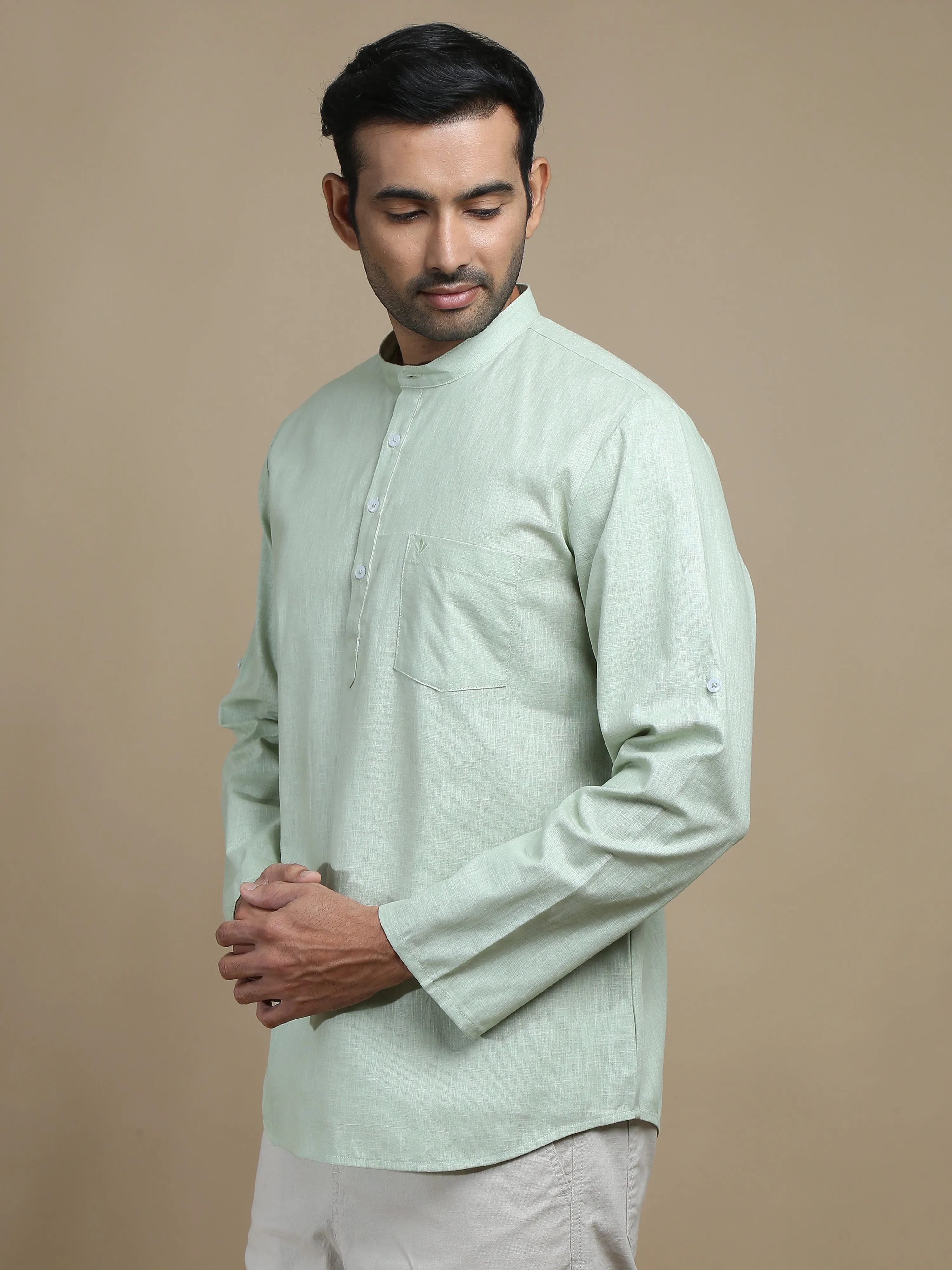 Light Green Cotton Short Kurta