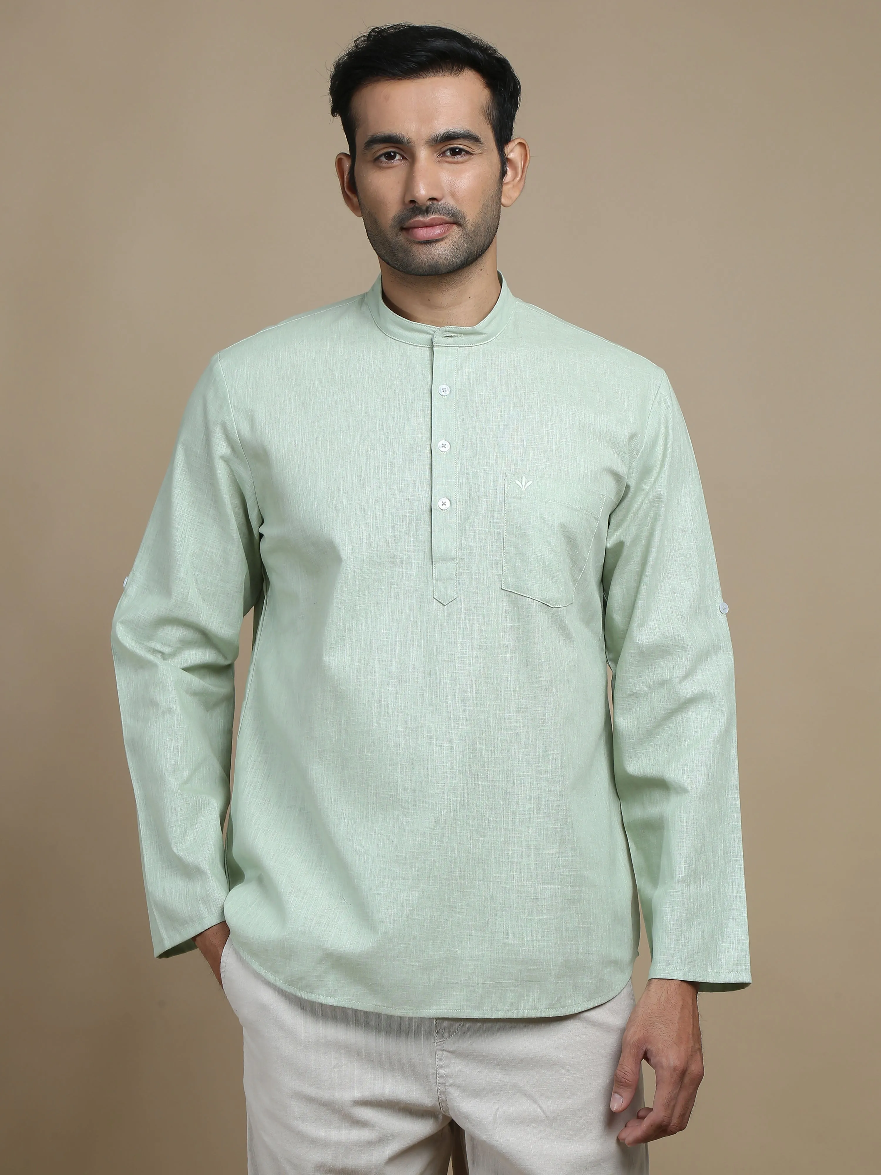 Light Green Cotton Short Kurta