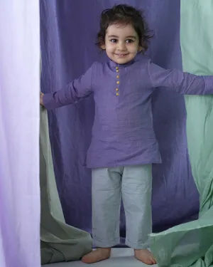 Lilac Meadow Boy’s Full Sleeve Chinese Collar Ethnic Kurta Shirt In Handwoven Cotton