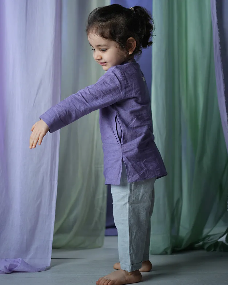 Lilac Meadow Boy’s Full Sleeve Chinese Collar Ethnic Kurta Shirt In Handwoven Cotton