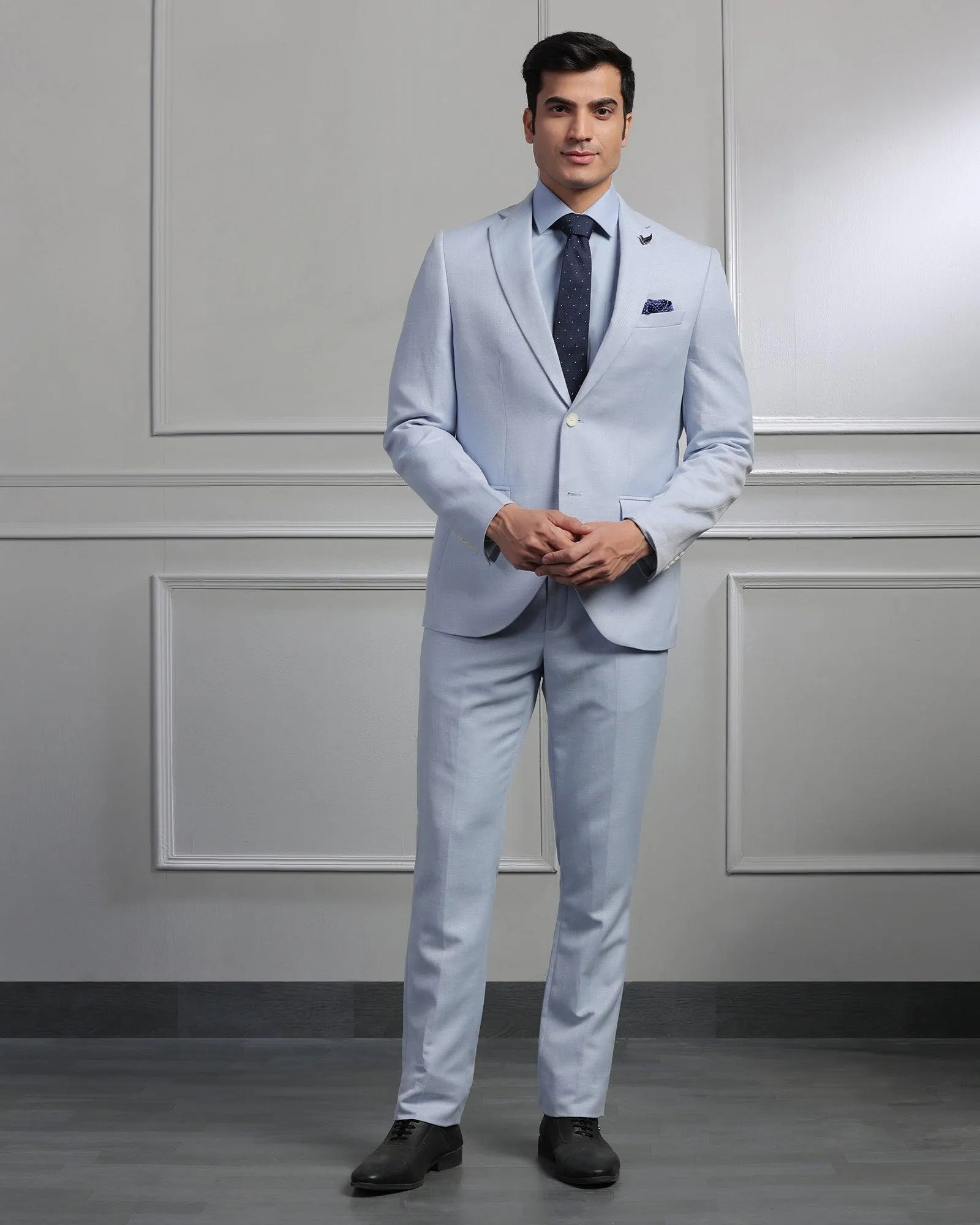 Linen Three Piece Light Blue Textured Formal Suit - Mineral