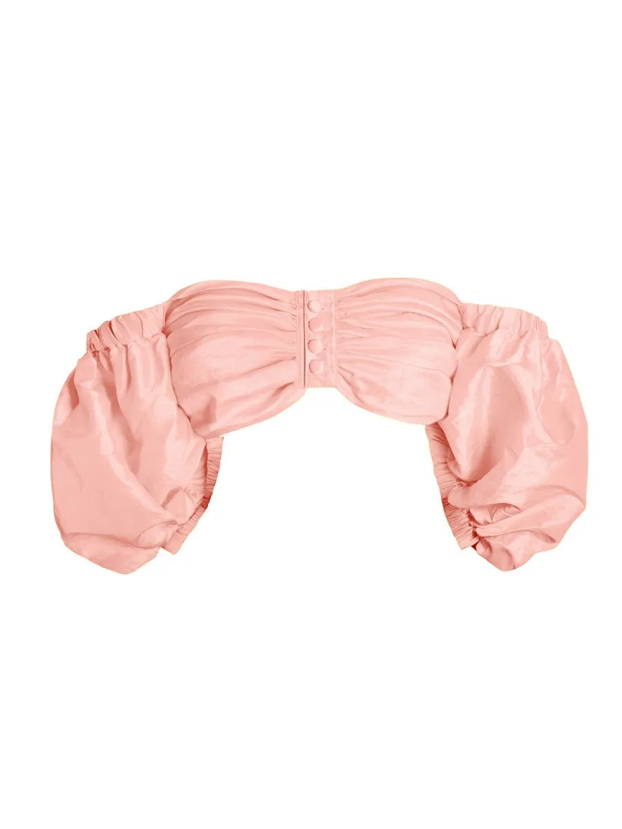 Lola Button Detail Silk Taffeta Crop Top - Soft Pink