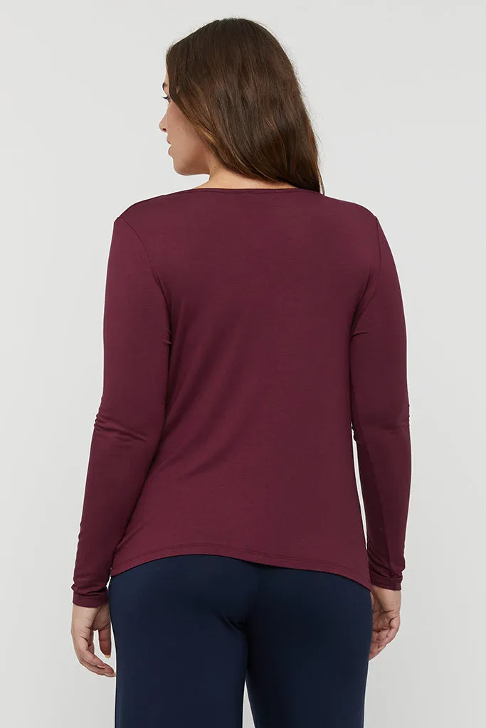 Long Sleeve Cowl Neck Top - Burgundy