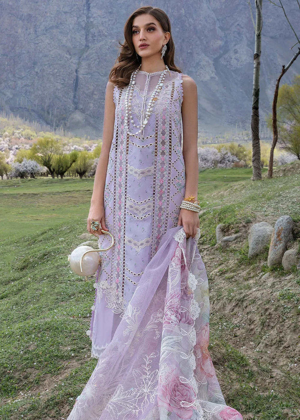 Luxury Lawn '24 by Crimson | A Floral Mesh - Lavender