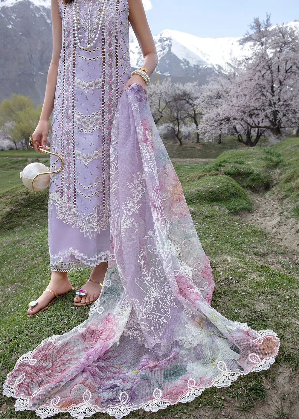 Luxury Lawn '24 by Crimson | A Floral Mesh - Lavender