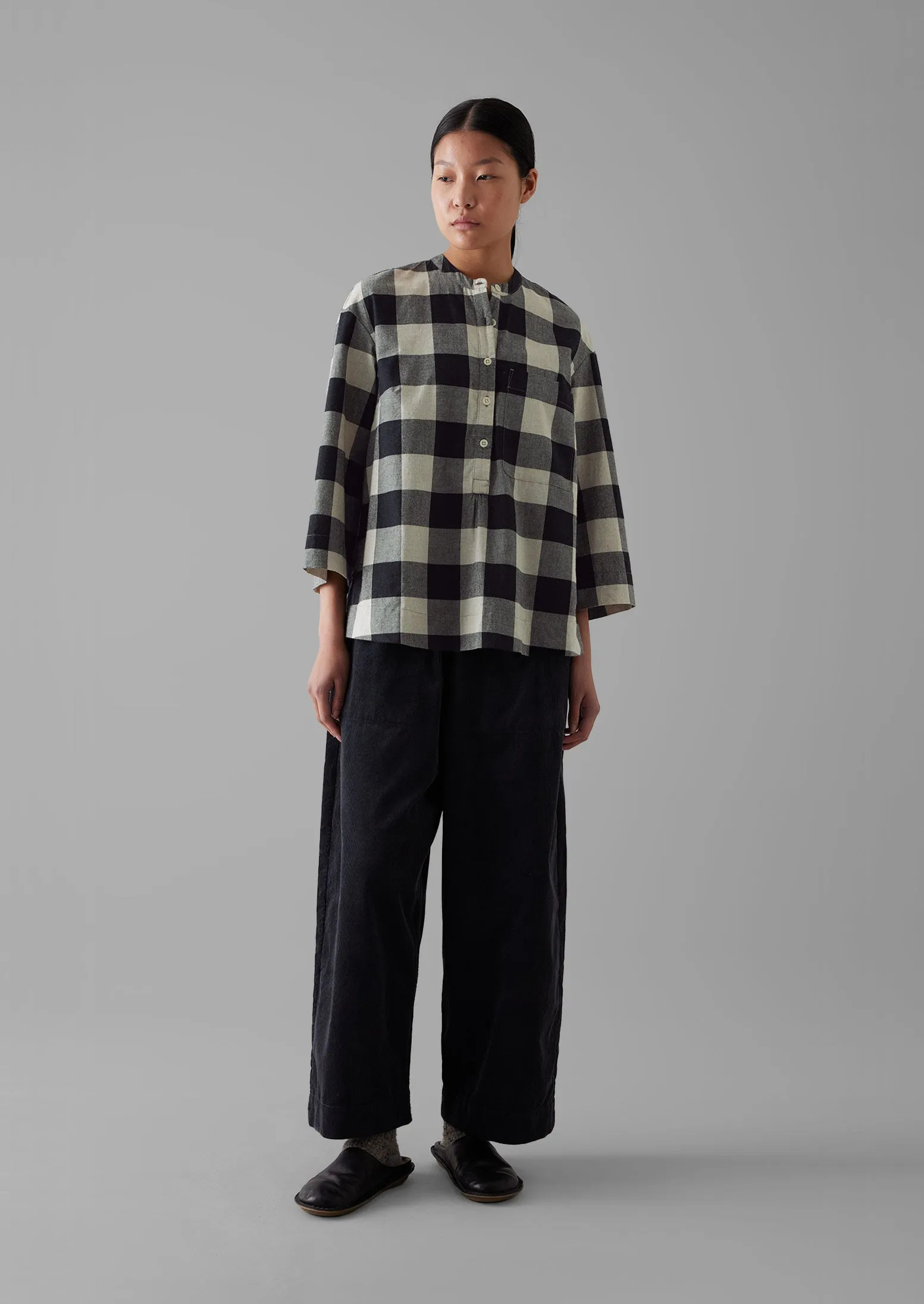 Macro Gingham Cotton Cashmere Shirt | Onyx/Ecru