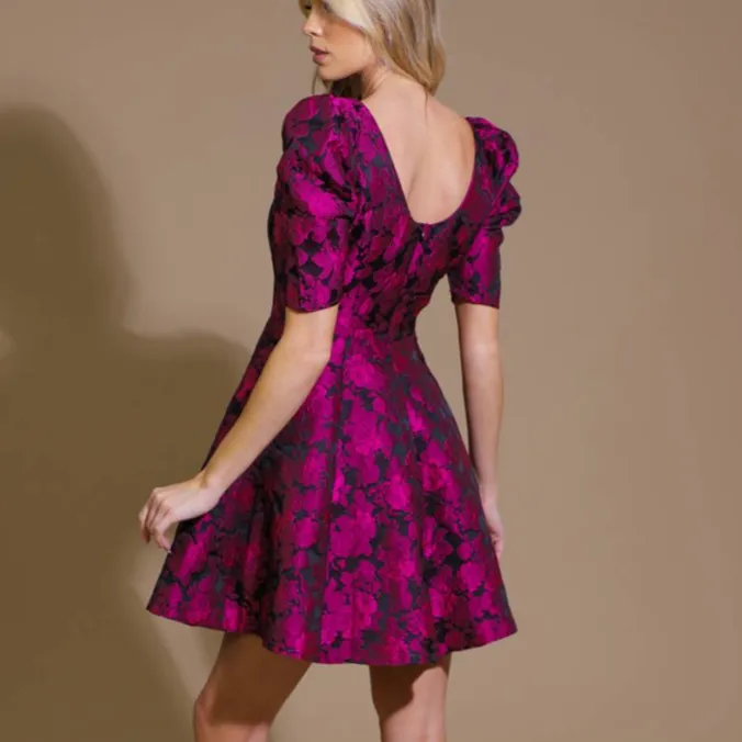 Magical in Magenta Jacquard Floral Dress