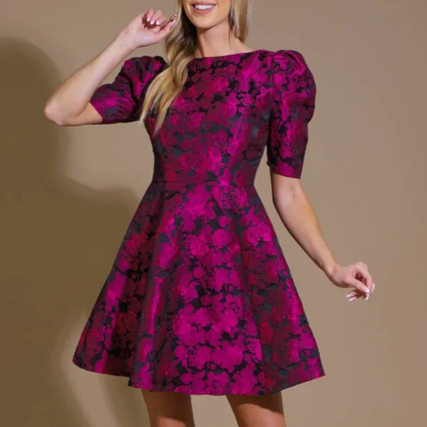 Magical in Magenta Jacquard Floral Dress