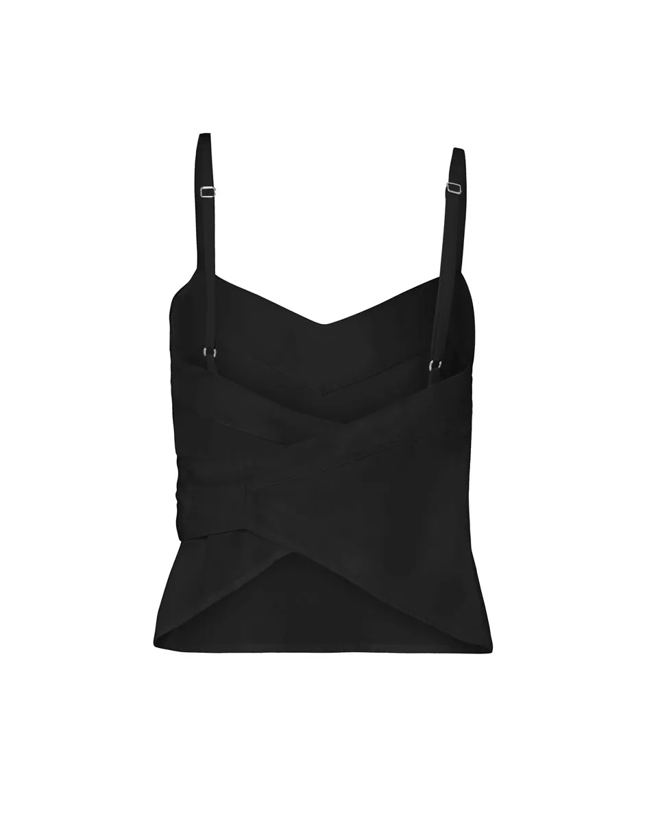 Maia Bamboo Poplin Wrap Camisole Top - Black