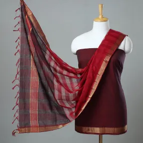 Maroon - 3pc Handloom Cotton Mangalagiri Dress Material 25