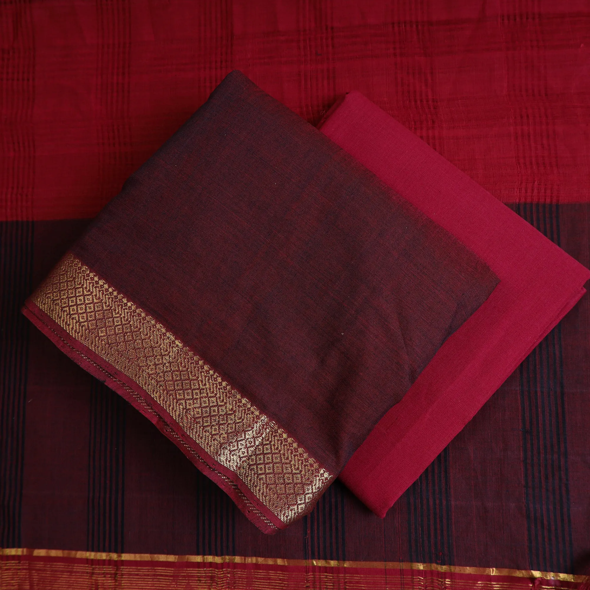 Maroon - 3pc Handloom Cotton Mangalagiri Dress Material 25