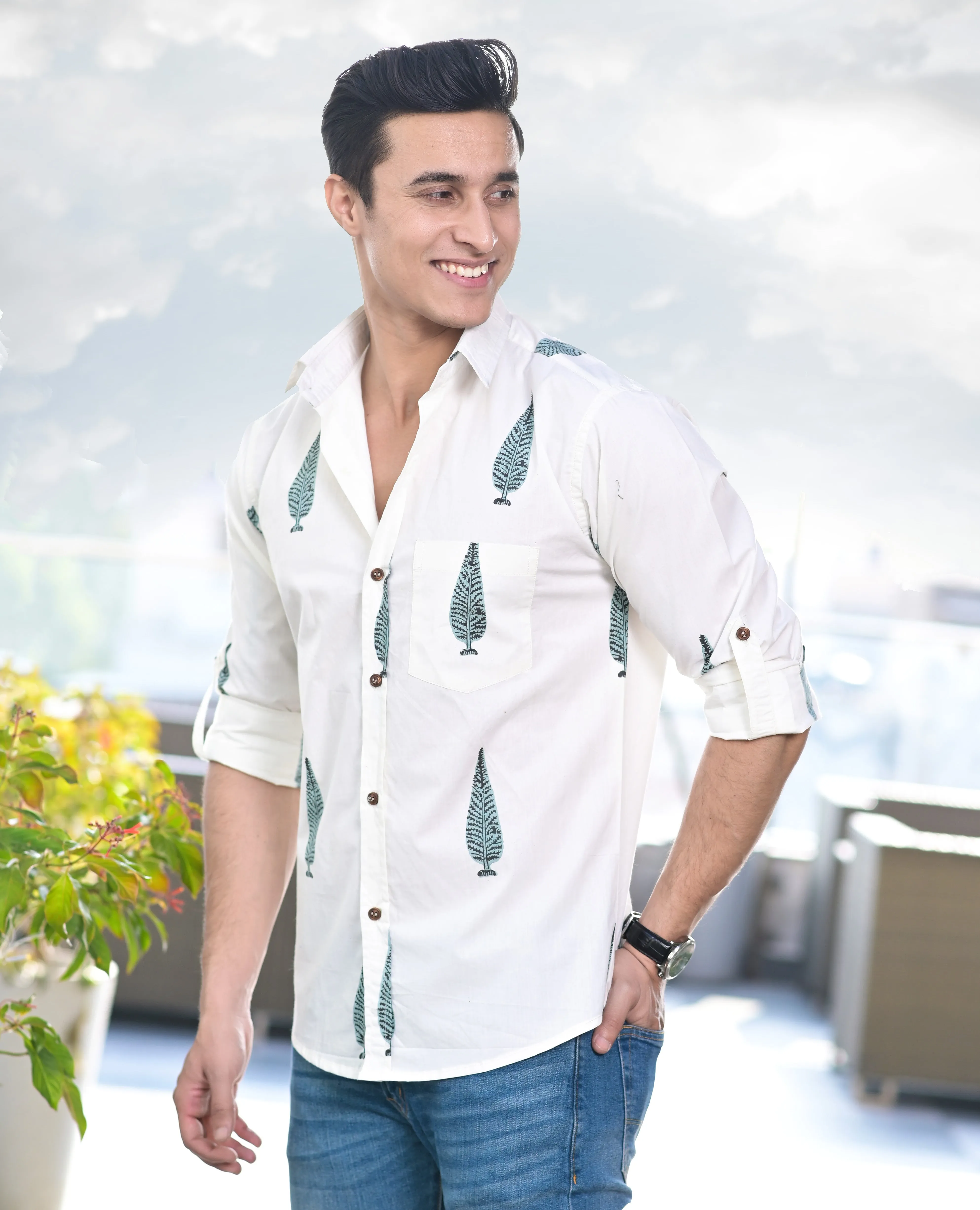 Men Ethnic Motif Printed Cotton Casual Shirt