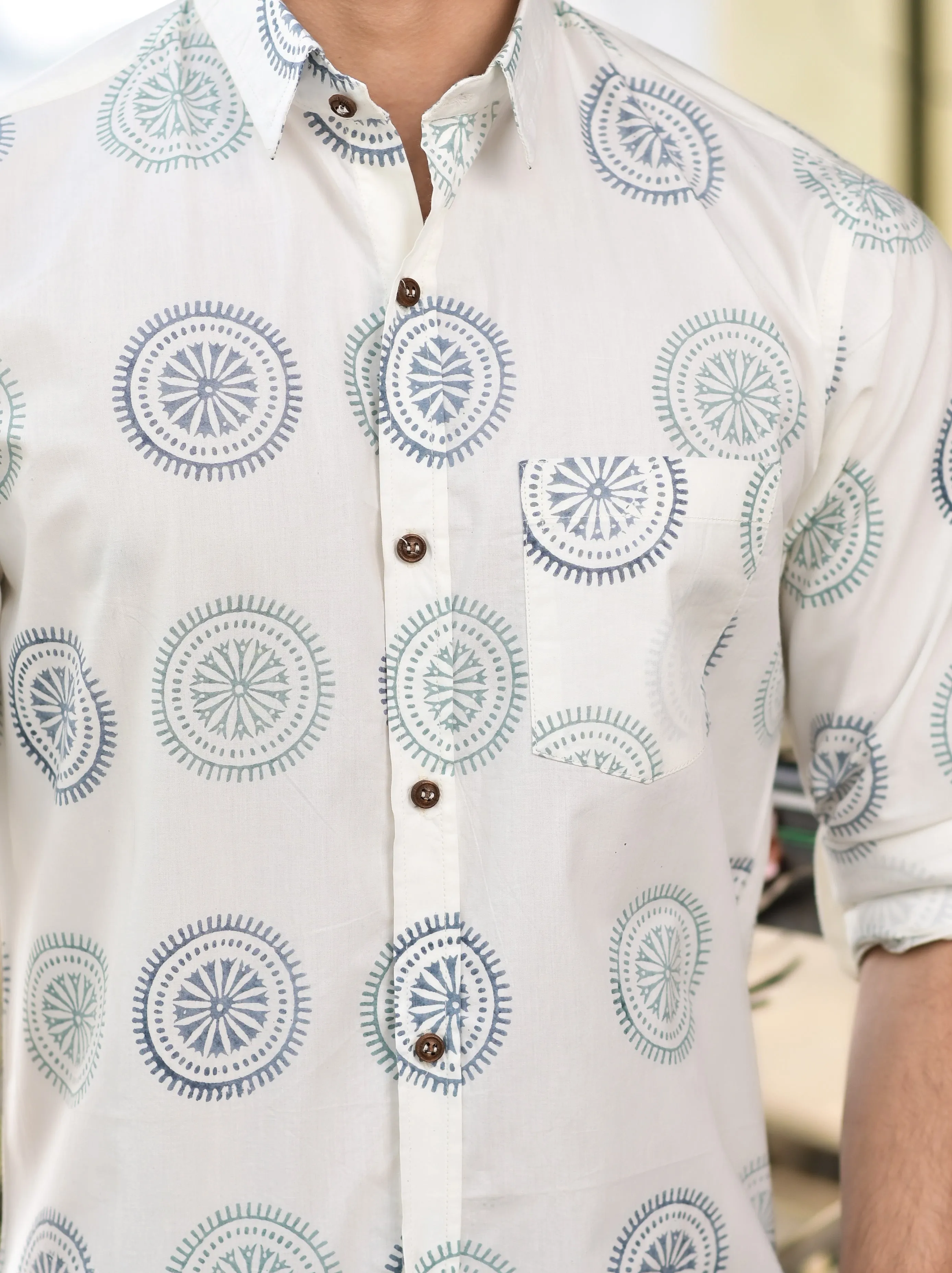 Men Ethnic Motifs Block Printed Cotton Casual Shirt