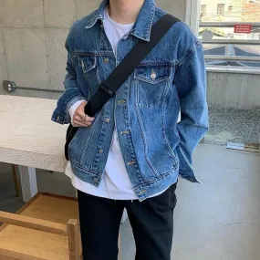 Men Flap Pocket Drop Shoulder Retro Denim Jacket  Streetwear Korean Style Fashion Trend Denim Jacket