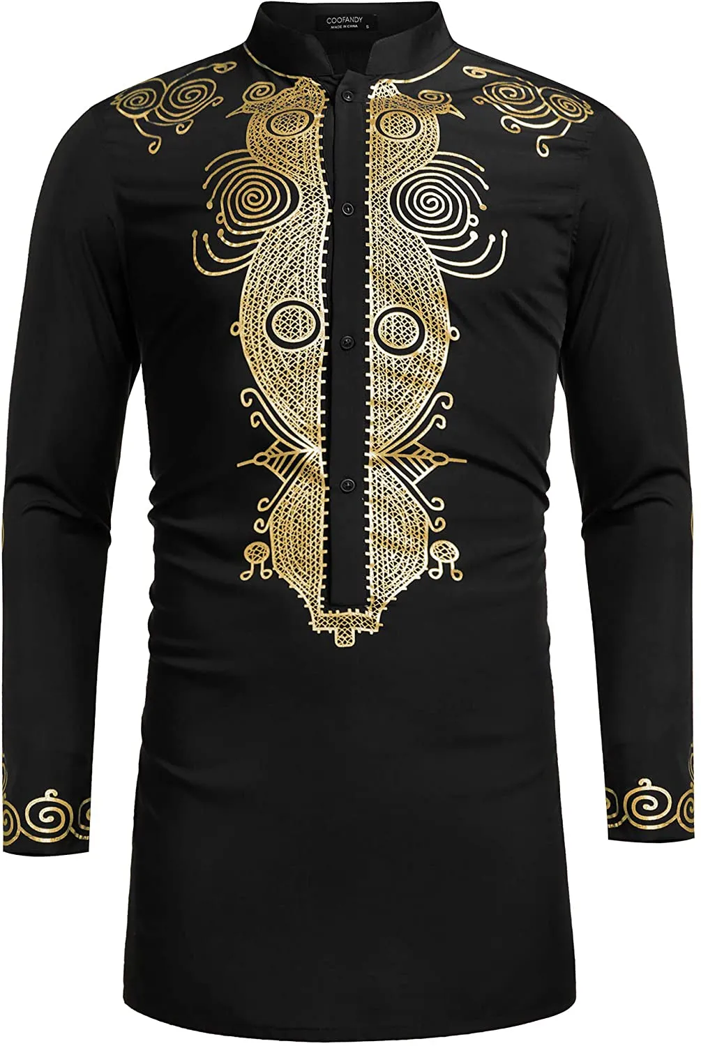 Men's Afrikan Dashiki Luxury Metallic Floral Long Shirt