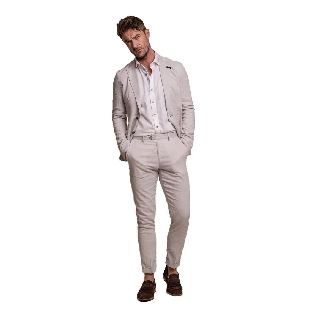 Mens Stone Grey Linen 2 Piece Summer Suit