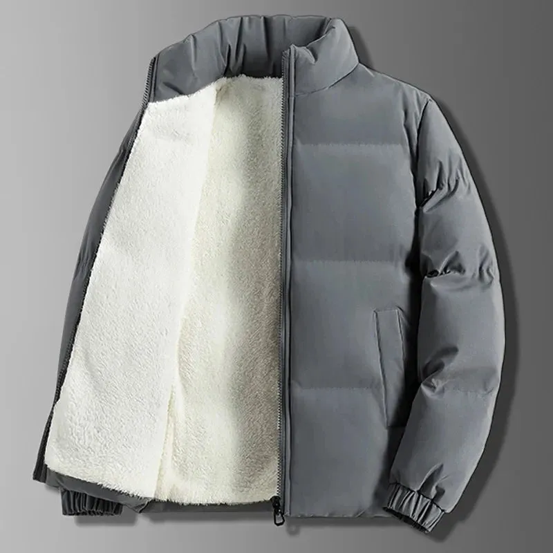 Mens Warm Fleece Thick Cotton Padded Stand Collar Casual Jacket