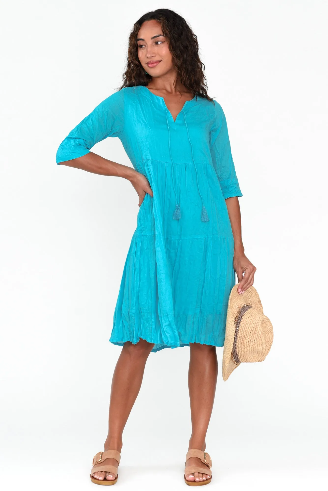 Milana Sky Blue Crinkle Cotton Dress