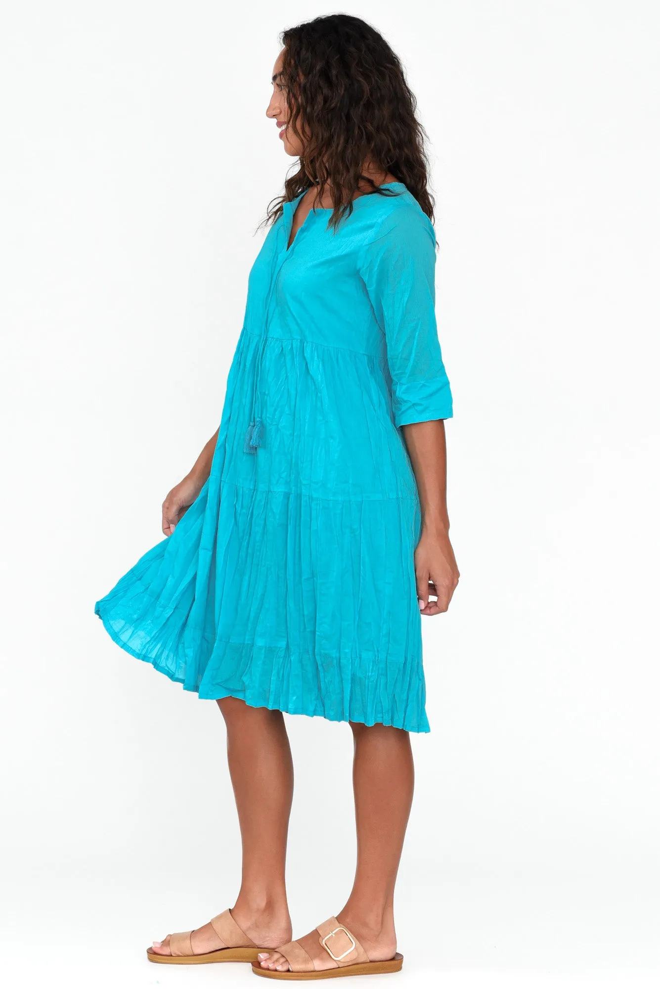 Milana Sky Blue Crinkle Cotton Dress