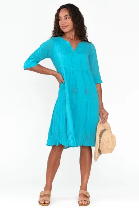 Milana Sky Blue Crinkle Cotton Dress