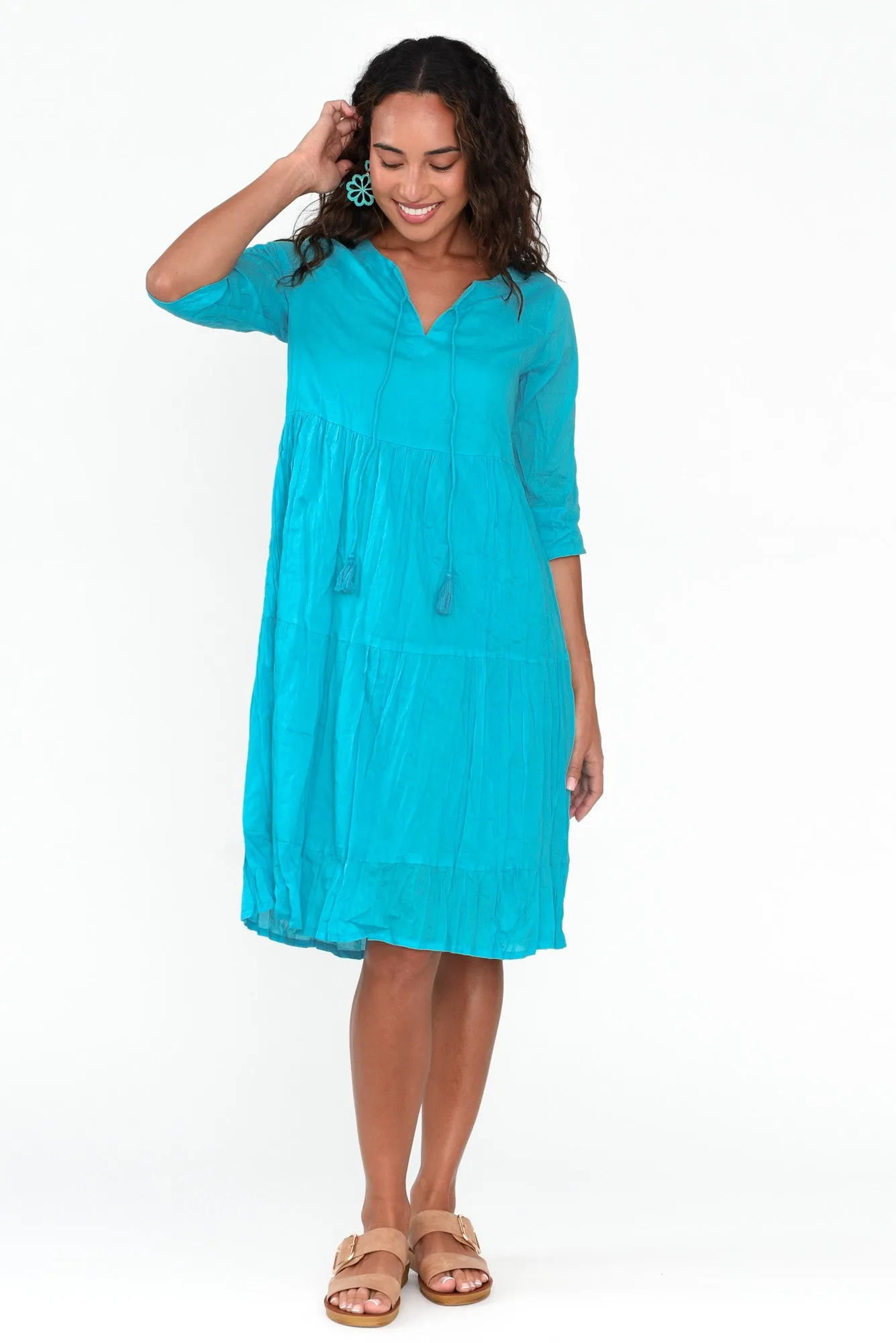 Milana Sky Blue Crinkle Cotton Dress