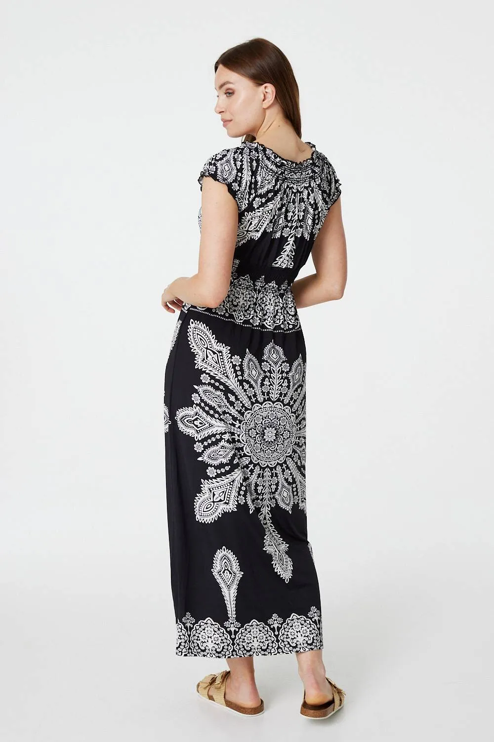 Mosaic Print Cap Sleeve Maxi Dress