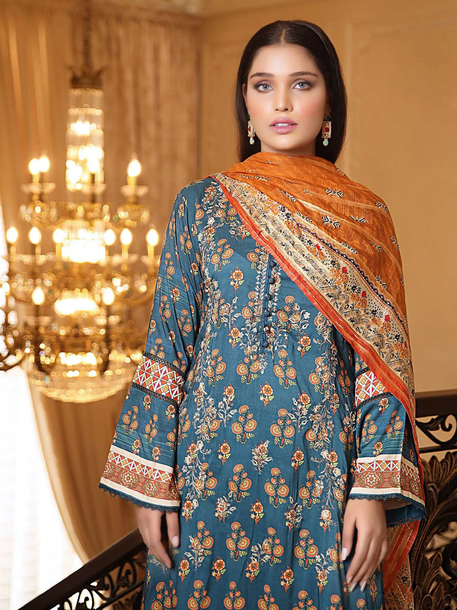 Munira Embroidered Winter Linen Suit (MSL-07) - Teal