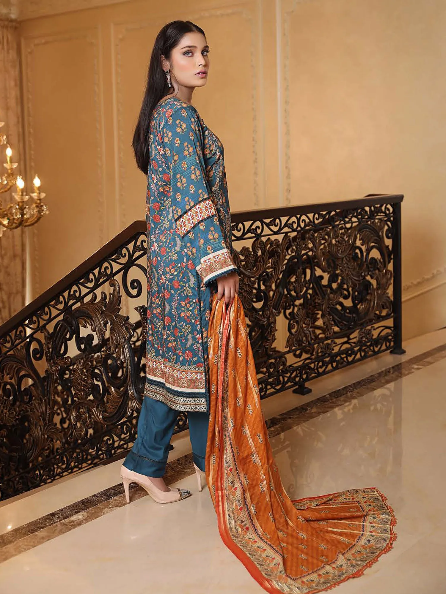 Munira Embroidered Winter Linen Suit (MSL-07) - Teal