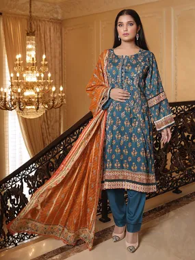 Munira Embroidered Winter Linen Suit (MSL-07) - Teal