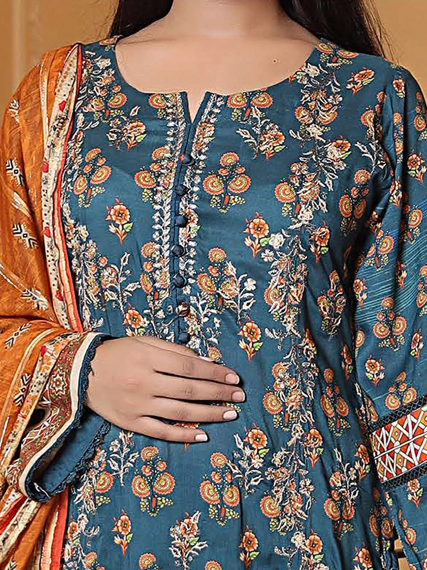 Munira Embroidered Winter Linen Suit (MSL-07) - Teal