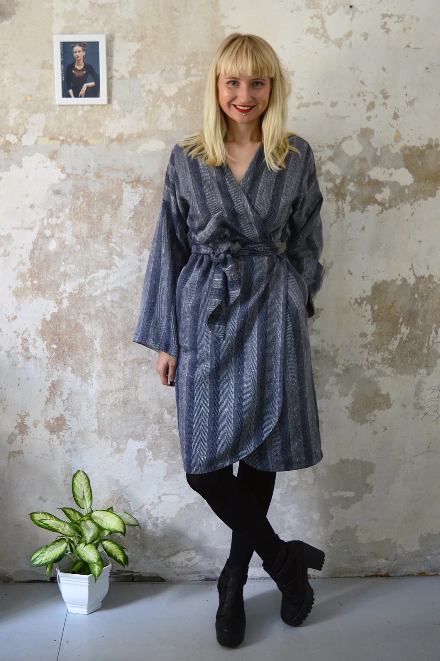 NEW Autumn Grey Woven Etno Style Long Sleeved warm Transformer Kimono - from dress to a kimono jacket