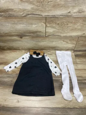 NEW Lila & Jack 4pc Jumper Dress Set White/Grey sz 18-24m