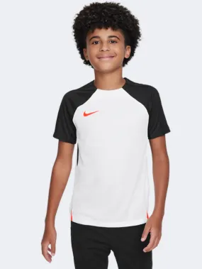 Nike Dri Fit Strike Boys Football T-Shirt White/Black/Crimson