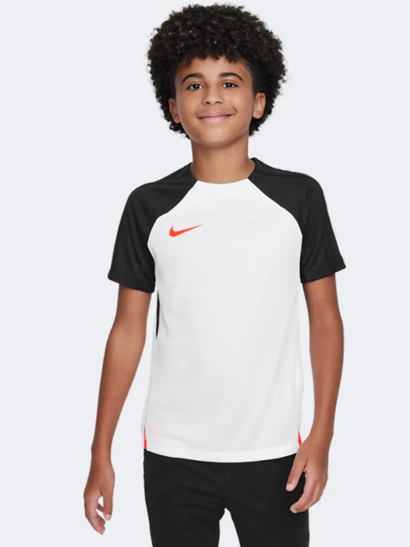 Nike Dri Fit Strike Boys Football T-Shirt White/Black/Crimson