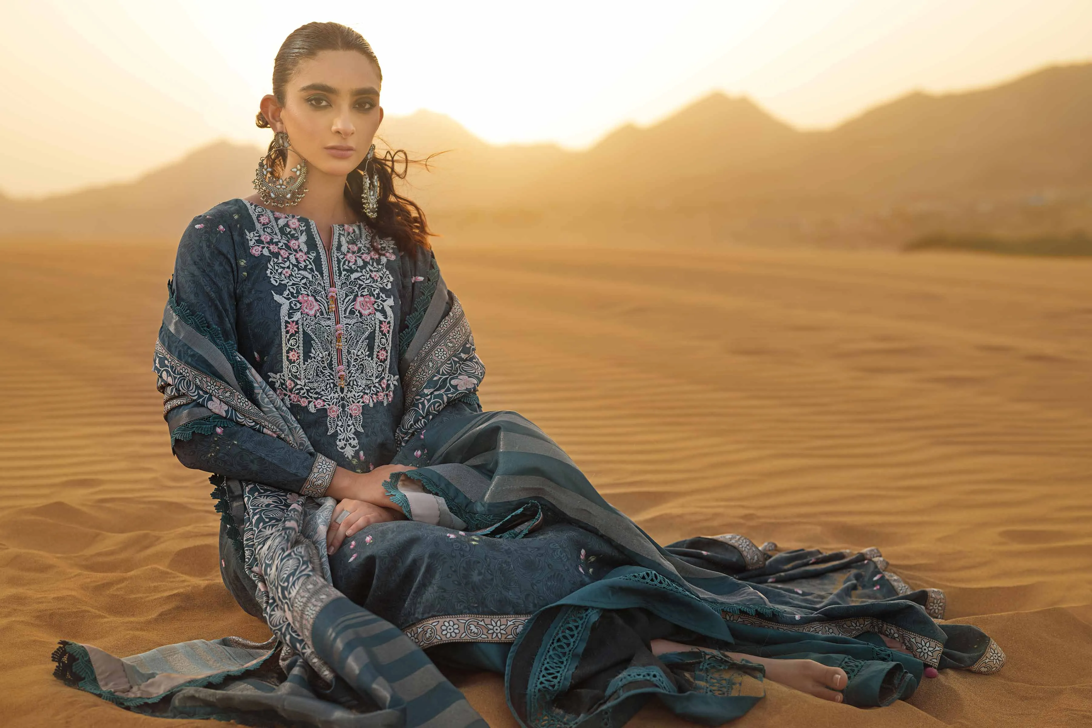 Nishat Linen Silk Collection – 3 Piece - Printed Embroidered Suit - 42306470