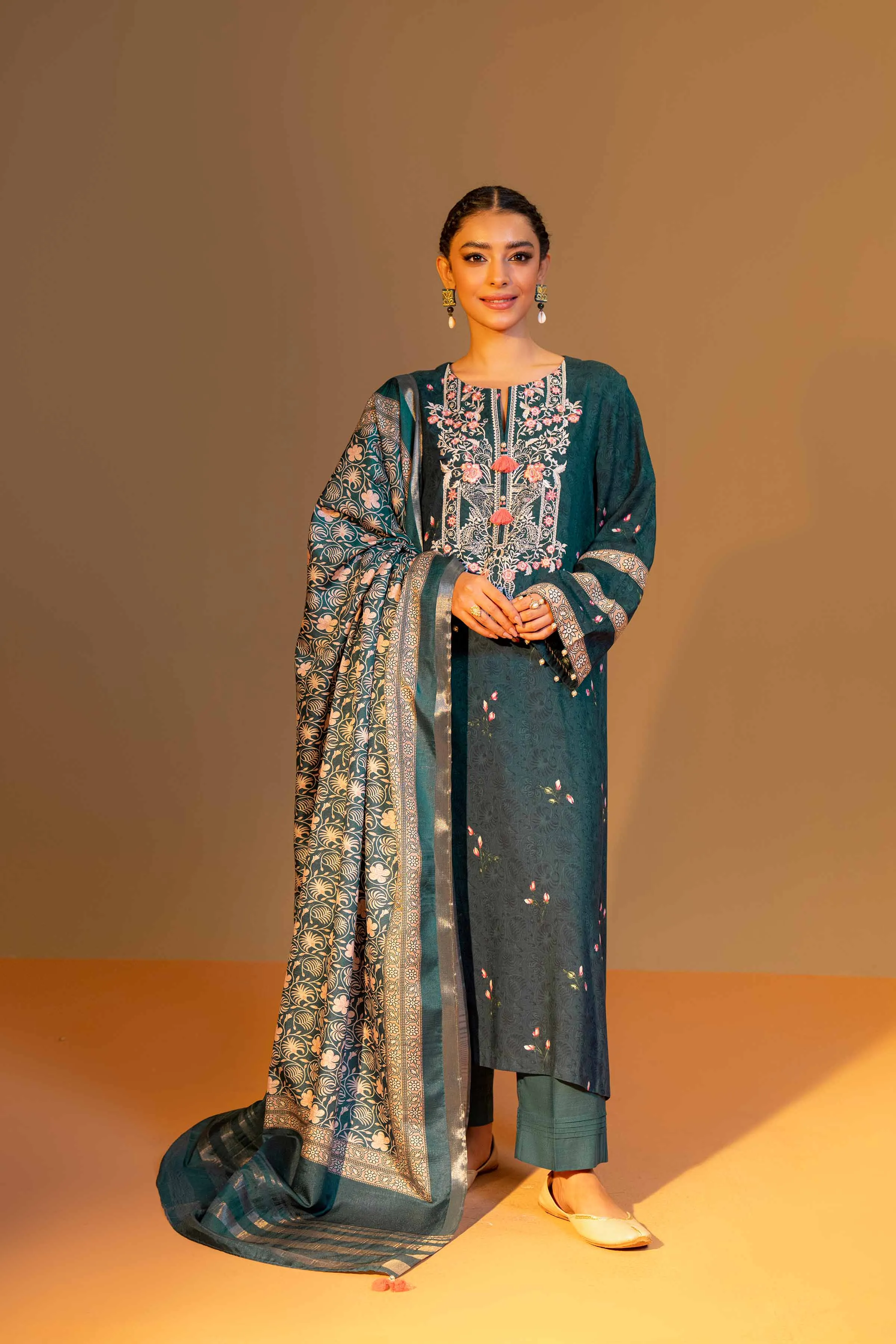 Nishat Linen Silk Collection – 3 Piece - Printed Embroidered Suit - 42306470