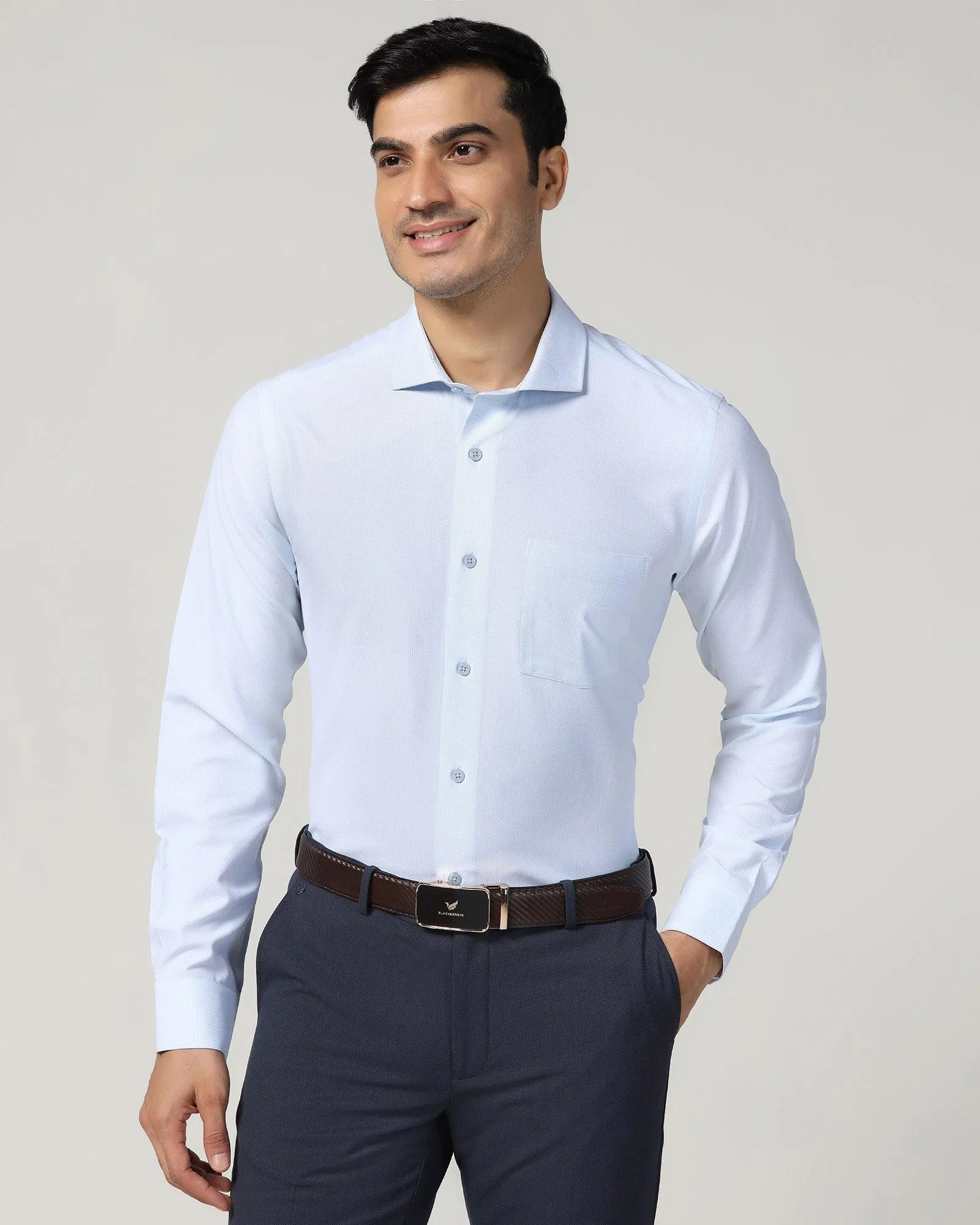 Non Iron Formal Blue Textured Shirt - Ivy