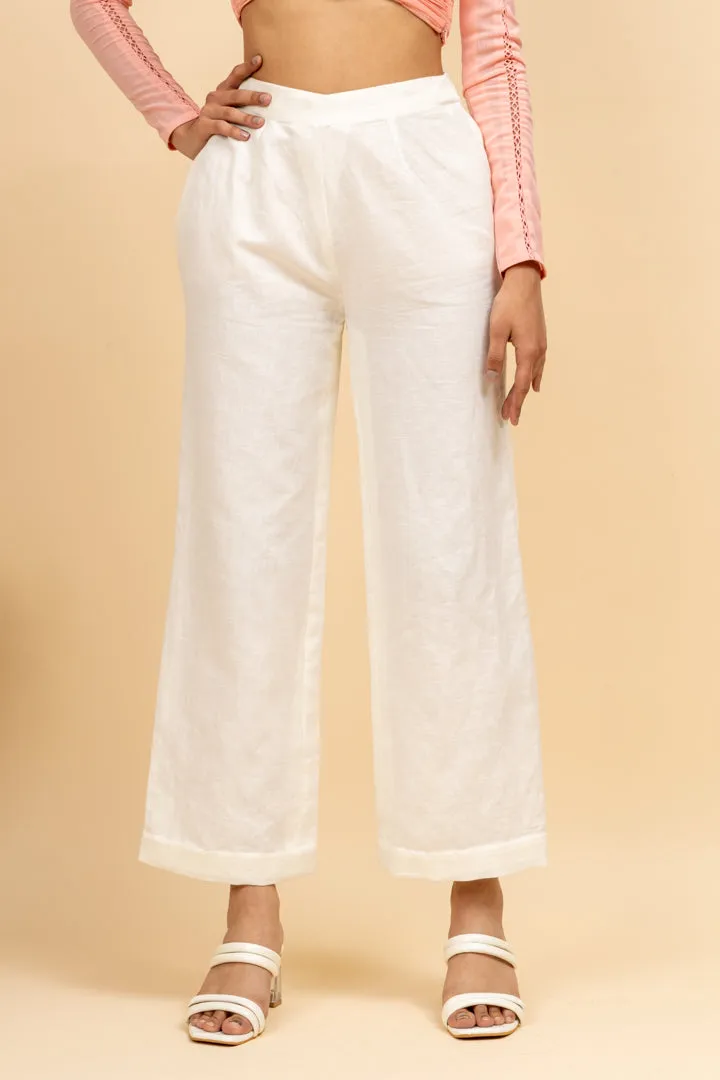 Off White Cotton Linen Comfortable Trouser